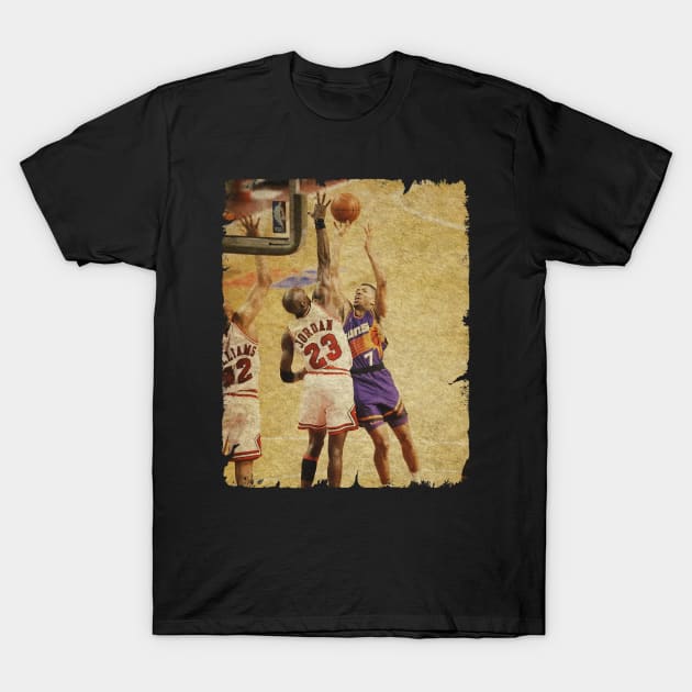 Kevin Johnson vs Michael Jordan in The 1993 NBA Finals T-Shirt by Wendyshopart